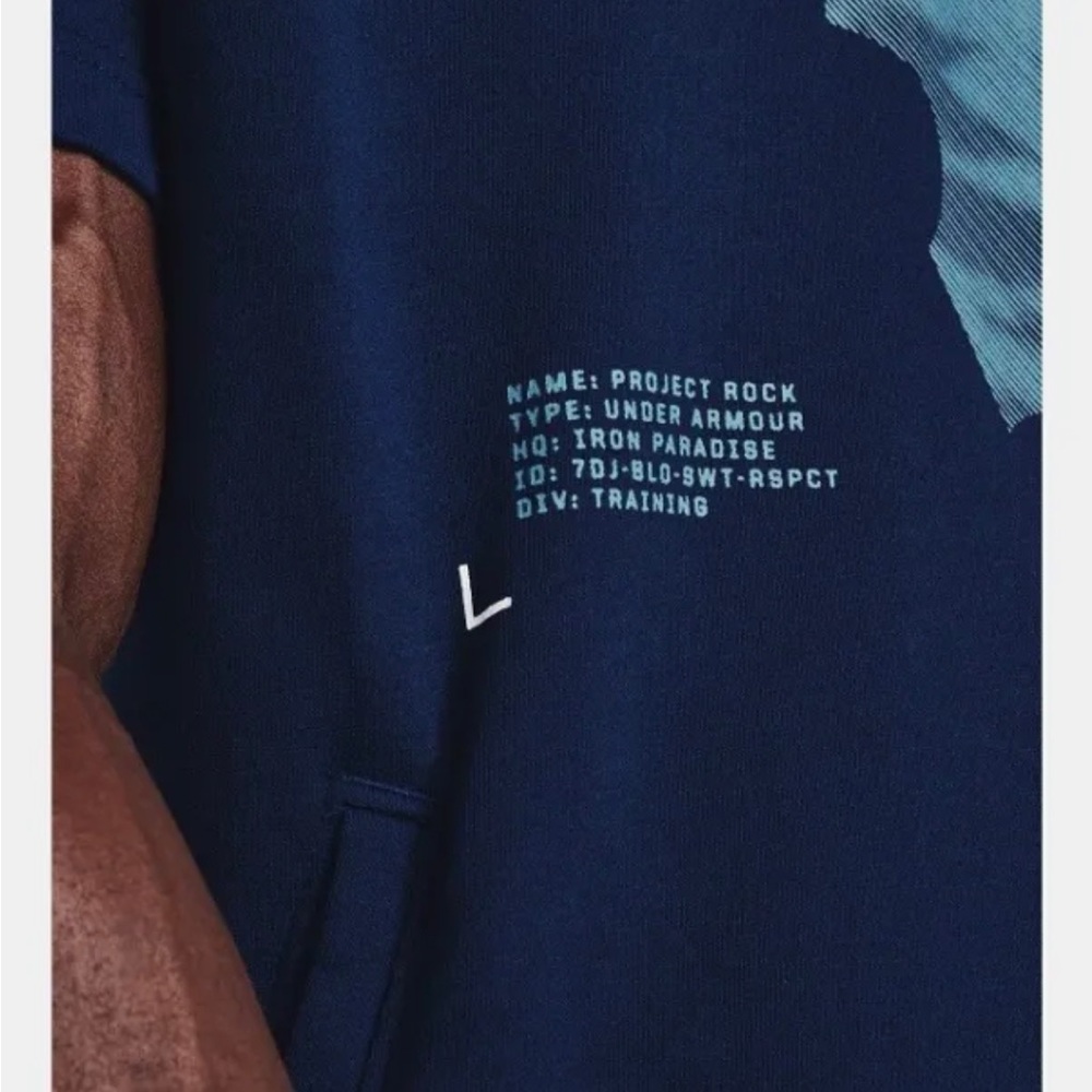 NWT Mens Under Armour Project Rock Terry Short Sleeve Hoodie Blue 1370465 - Picture 4 of 6